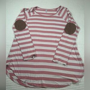 Zenana Premium Pink and White Striped Long Sleeve Top. Size 3X